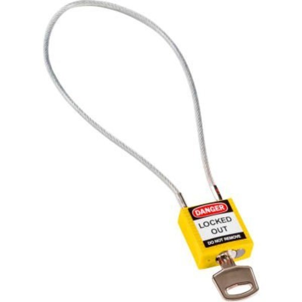 Brady BradyÂ Cable Safety Padlock W/ Label, 8"H Clearance Steel Cable, Yellow 146125